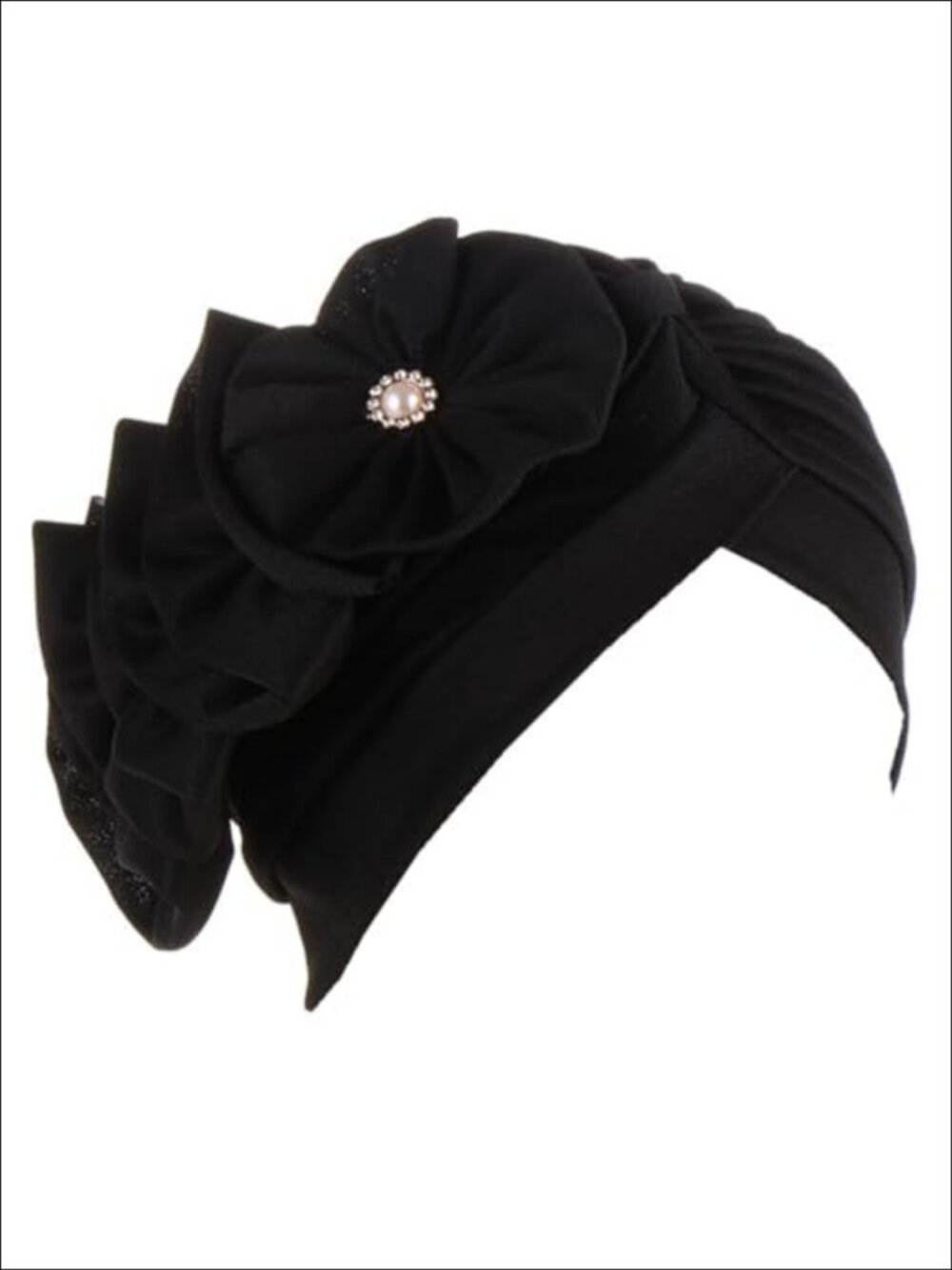 Polyester Pre Tied Turban Hat Ruffle Bead Chemo Headwrap Women